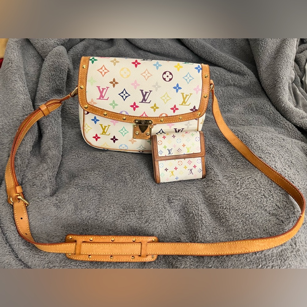 Louis Vuitton white Sologne multicolor crossbody with wallet
